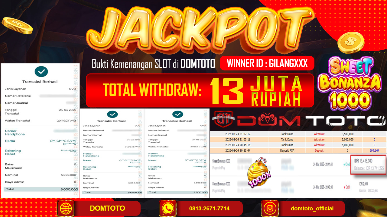 JACKPOT SLOT SWEET BONANZA 1000 24 MARET 2025